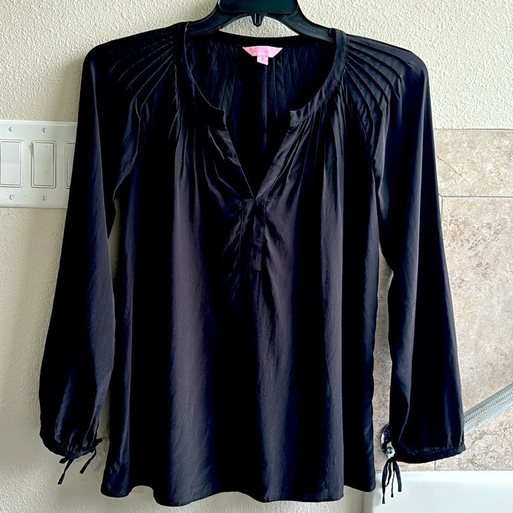 Lilly Pulitzer Black Top Longsleeve 100% silk